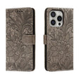 For iPhone 16 Pro Lace Flower Embossing Flip Leather Phone Case(Grey) - iPhone 16 Pro Cases by PMC TechLife | Online Shopping South Africa | PMC TechLife | Buy Now Pay Later Mobicred