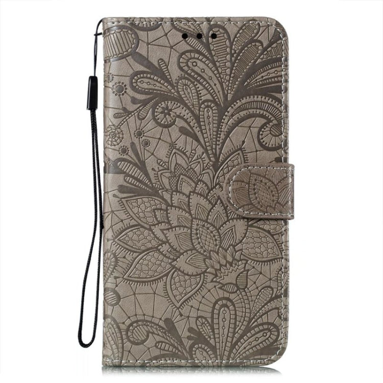 For iPhone 16 Pro Lace Flower Embossing Flip Leather Phone Case(Grey)