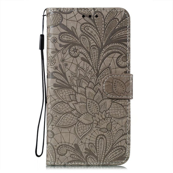 For iPhone 16 Pro Lace Flower Embossing Flip Leather Phone Case(Grey)
