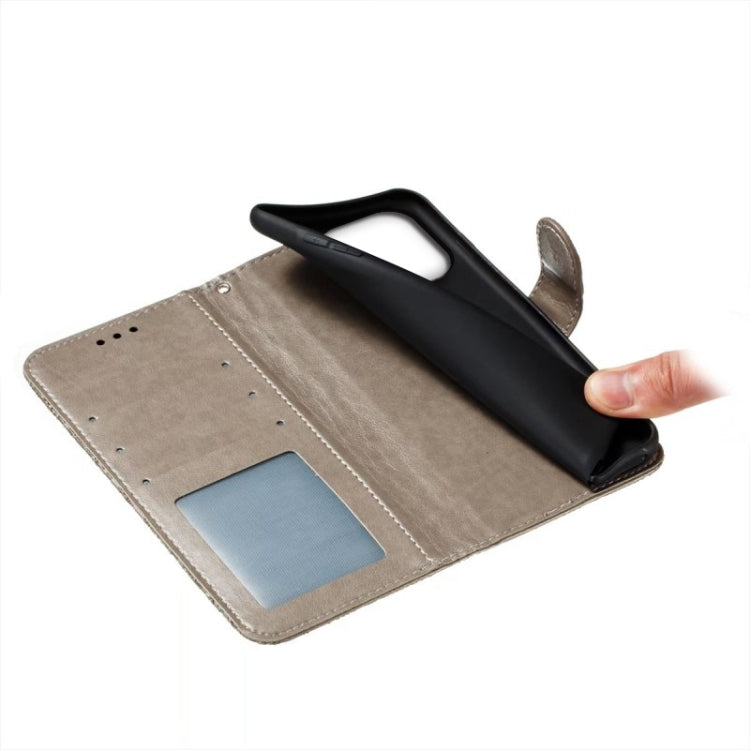 For iPhone 16 Pro Max Lace Flower Embossing Flip Leather Phone Case(Grey)