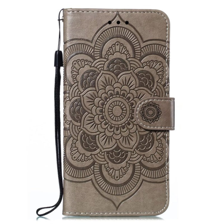 For iPhone 16 Mandala Embossing Pattern Horizontal Flip Leather Phone Case(Gray)