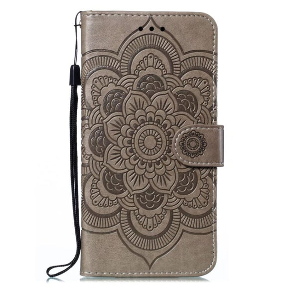 For iPhone 16 Mandala Embossing Pattern Horizontal Flip Leather Phone Case(Gray)