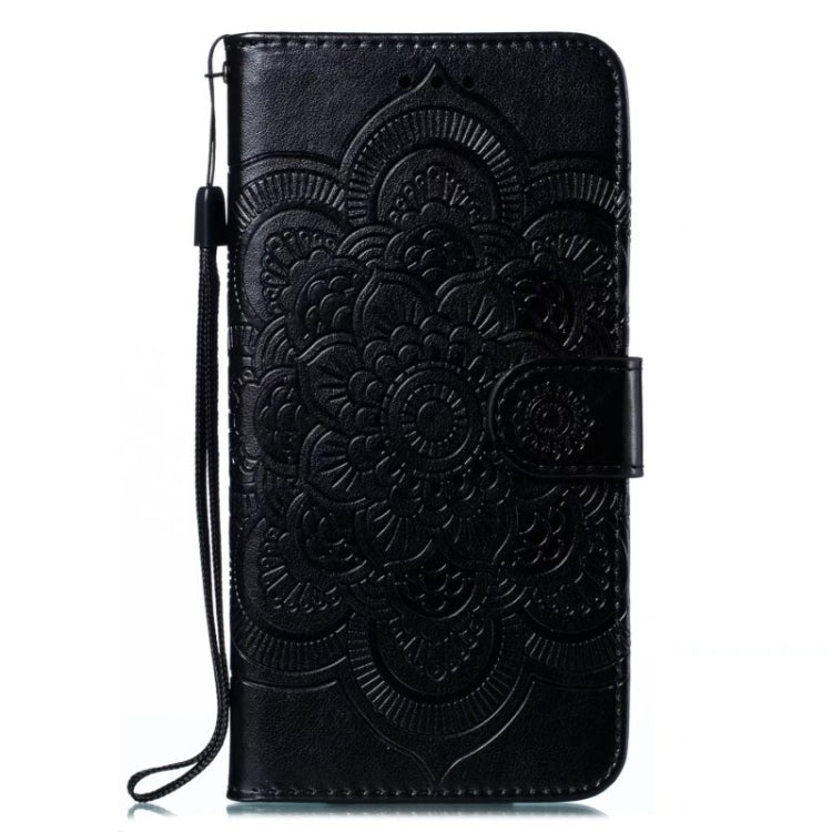 For iPhone 16 Plus Mandala Embossing Pattern Horizontal Flip Leather Phone Case(Black)