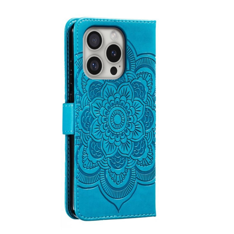 For iPhone 16 Pro Mandala Embossing Pattern Horizontal Flip Leather Phone Case(Blue)