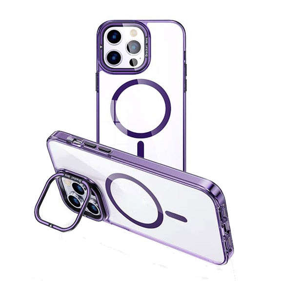 For iPhone 14 Pro Max MagSafe Magnetic Invisible Holder Transparent Phone Case(Purple)