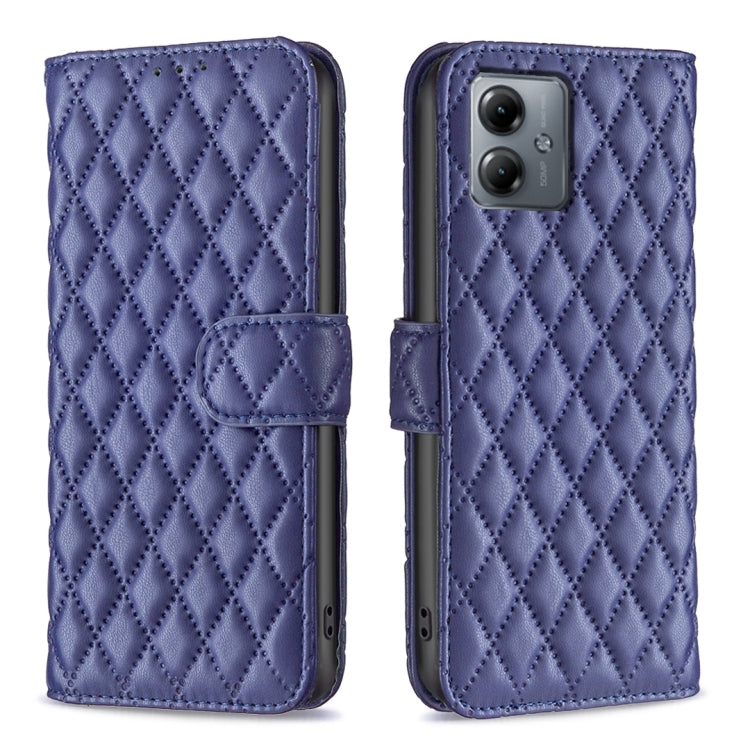 For Motorola Moto G14 4G Diamond Lattice Wallet Flip Leather Phone Case(Blue)