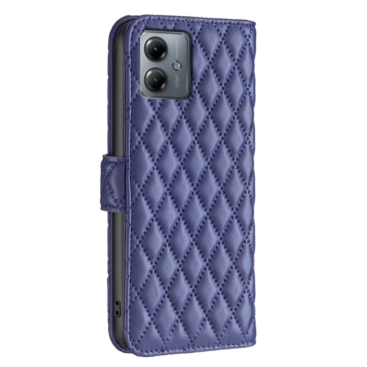 For Motorola Moto G14 4G Diamond Lattice Wallet Flip Leather Phone Case(Blue)