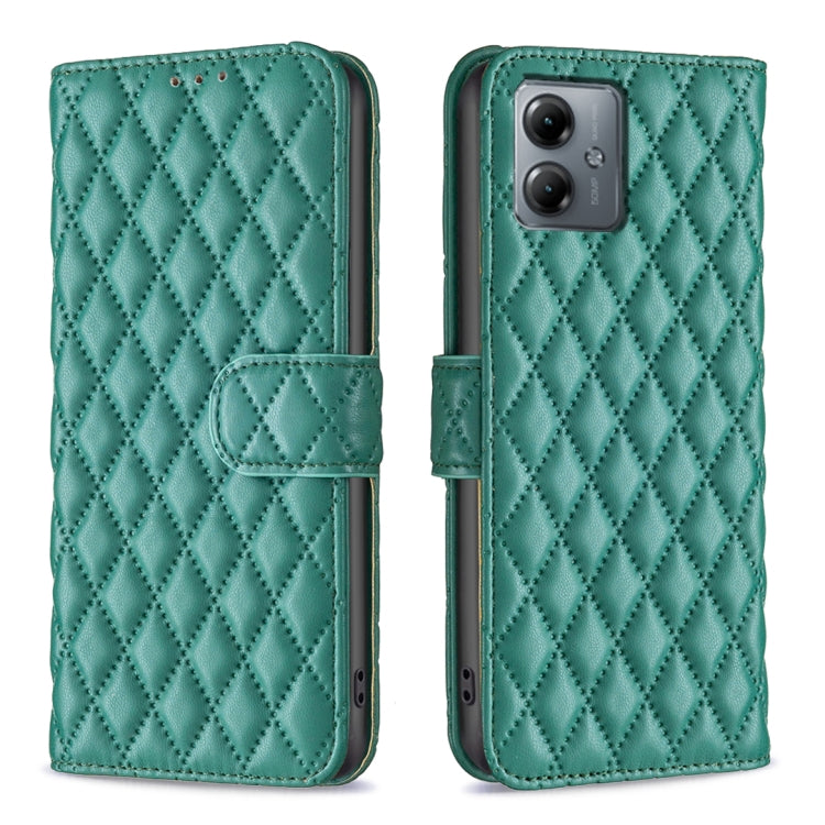 For Motorola Moto G14 4G Diamond Lattice Wallet Flip Leather Phone Case(Green)