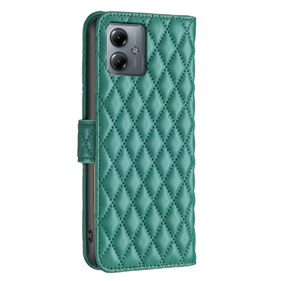 For Motorola Moto G14 4G Diamond Lattice Wallet Flip Leather Phone Case(Green)