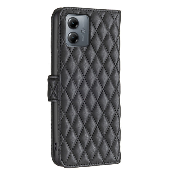 For Motorola Moto G14 4G Diamond Lattice Wallet Flip Leather Phone Case(Black)
