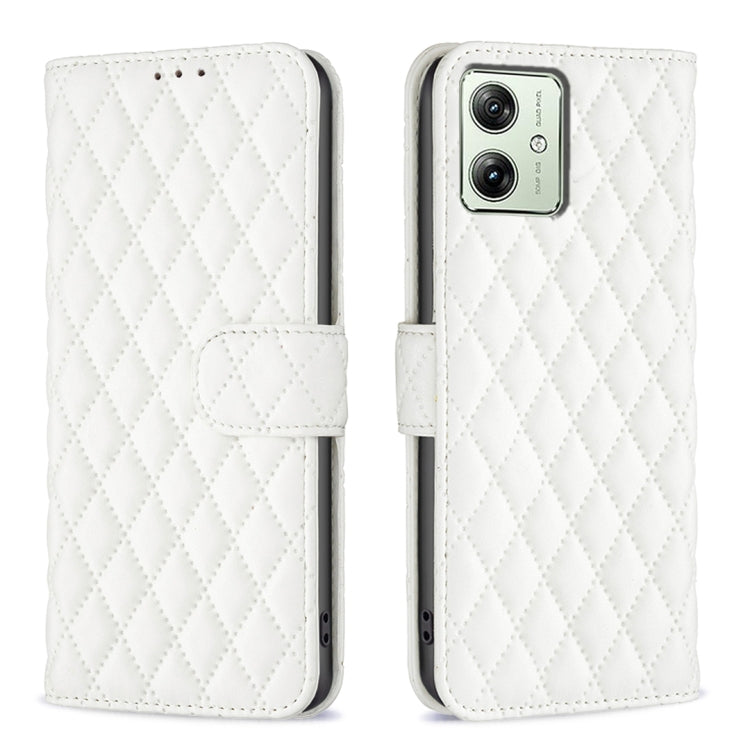 For Motorola Moto G54 5G EU Edition Diamond Lattice Wallet Flip Leather Phone Case(White)