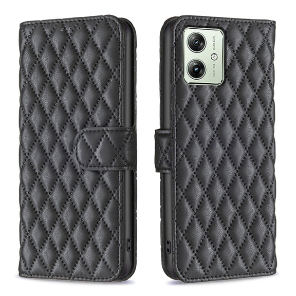 For Motorola Moto G54 5G EU Edition Diamond Lattice Wallet Flip Leather Phone Case(Black)