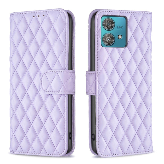 For Motorola Edge 40 Neo Diamond Lattice Wallet Flip Leather Phone Case(Purple)