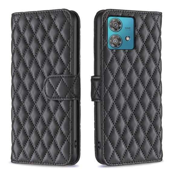 For Motorola Edge 40 Neo Diamond Lattice Wallet Flip Leather Phone Case(Black)