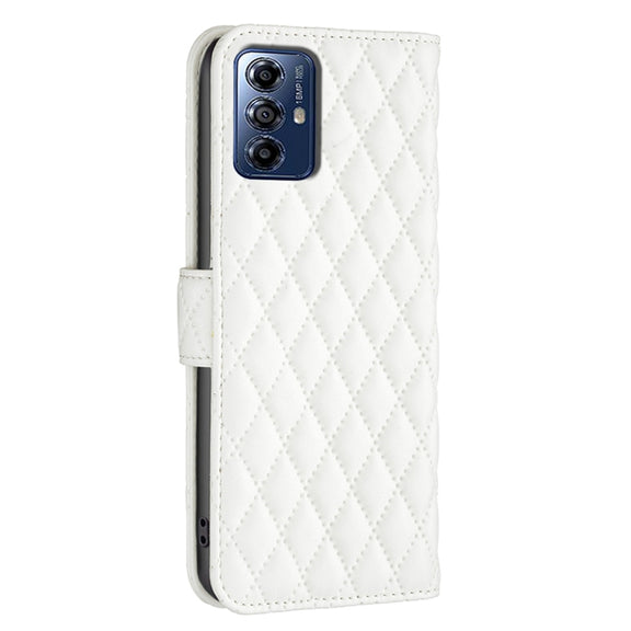 For Motorola Moto G Play 2024 Diamond Lattice Wallet Flip Leather Phone Case(White)