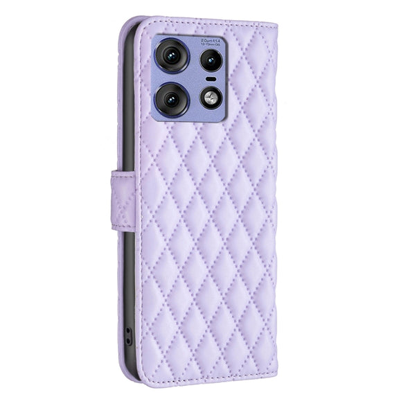 For Motorola Edge 50 Pro 5G Diamond Lattice Wallet Flip Leather Phone Case(Purple)