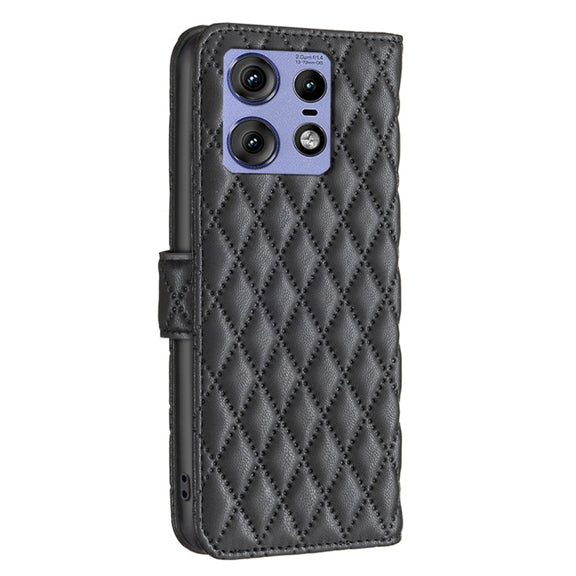 For Motorola Edge 50 Pro 5G Diamond Lattice Wallet Flip Leather Phone Case(Black)