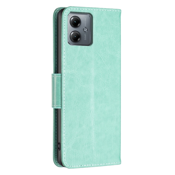 For Motorola Moto G14 4G Embossing Two Butterflies Pattern Leather Phone Case(Green)