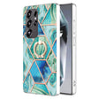 For Samsung Galaxy S25 Ultra 5G Splicing Marble Flower IMD TPU Phone Case Ring Holder(Green) - Galaxy S25 Ultra 5G Cases by PMC TechLife | Online Shopping South Africa | PMC TechLife | Buy Now Pay Later Mobicred