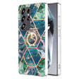 For Samsung Galaxy S25 Ultra 5G Splicing Marble Flower IMD TPU Phone Case Ring Holder(Blue Green) - Galaxy S25 Ultra 5G Cases by PMC TechLife | Online Shopping South Africa | PMC TechLife | Buy Now Pay Later Mobicred