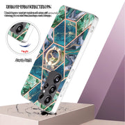 For Samsung Galaxy S25 Ultra 5G Splicing Marble Flower IMD TPU Phone Case Ring Holder(Blue Green)