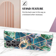 For Samsung Galaxy S25 Ultra 5G Splicing Marble Flower IMD TPU Phone Case Ring Holder(Blue Green)