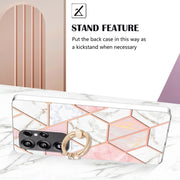 For Samsung Galaxy S25 Ultra 5G Splicing Marble Flower IMD TPU Phone Case Ring Holder(Pink White)