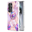 For Samsung Galaxy S25 Ultra 5G Splicing Marble Flower IMD TPU Phone Case Ring Holder(Light Purple) - Galaxy S25 Ultra 5G Cases by PMC TechLife | Online Shopping South Africa | PMC TechLife | Buy Now Pay Later Mobicred