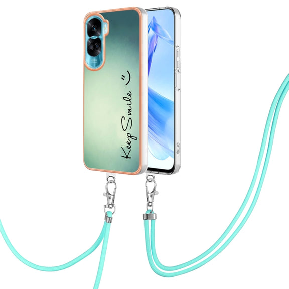 For Honor 90 Lite 5G Electroplating Dual-side IMD Phone Case with Lanyard(Smile)