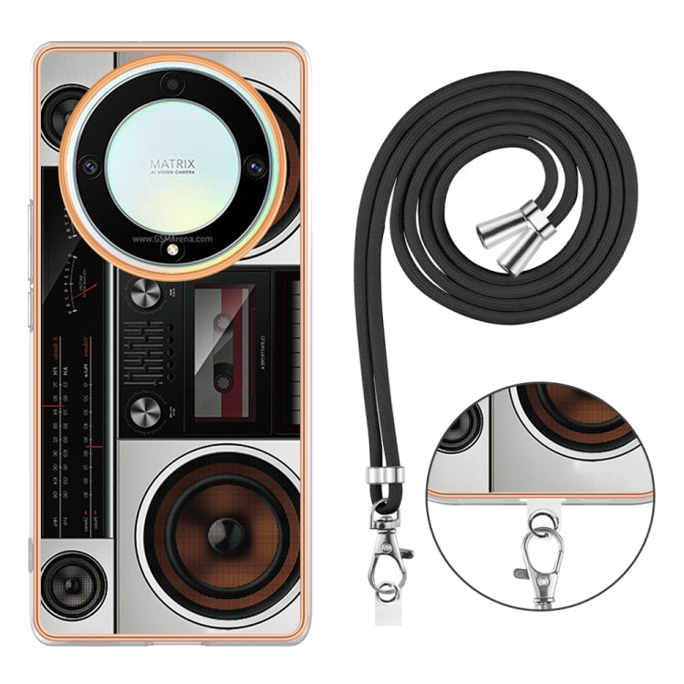 For Honor X9a / Magic5 Lite Electroplating Dual-side IMD Phone Case with Lanyard(Retro Radio)