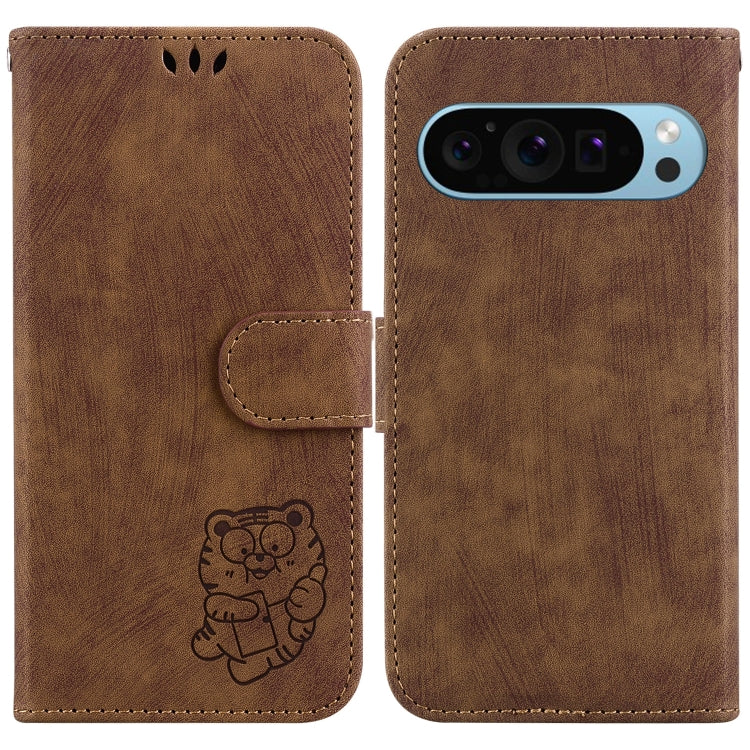 For Google Pixel 9 Pro Little Tiger Embossed Leather Phone Case(Brown)