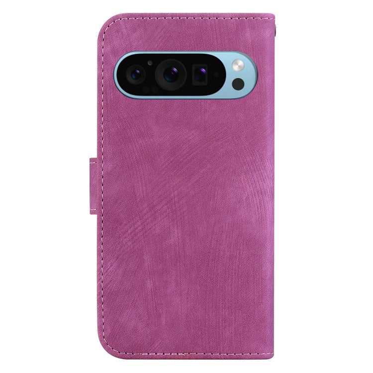 For Google Pixel 9 Pro Little Tiger Embossed Leather Phone Case(Rose Red)