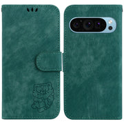 For Google Pixel 9 Little Tiger Embossed Leather Phone Case(Green)