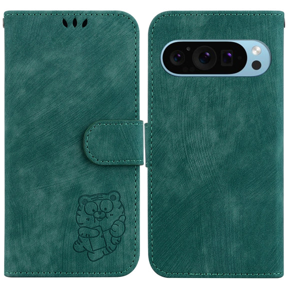 For Google Pixel 9 Little Tiger Embossed Leather Phone Case(Green)