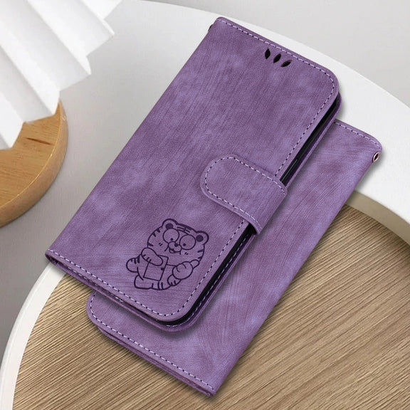 For Google Pixel 9 Little Tiger Embossed Leather Phone Case(Purple)