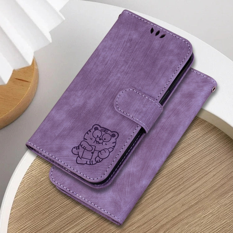 For Google Pixel 9 Little Tiger Embossed Leather Phone Case(Purple)