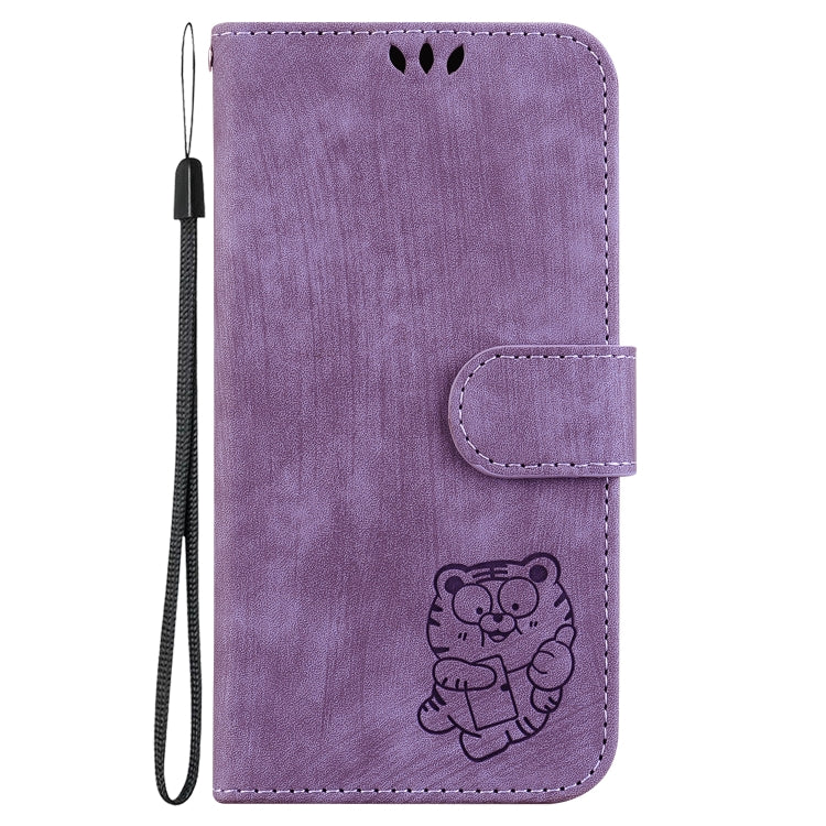 For Google Pixel 9 Little Tiger Embossed Leather Phone Case(Purple)