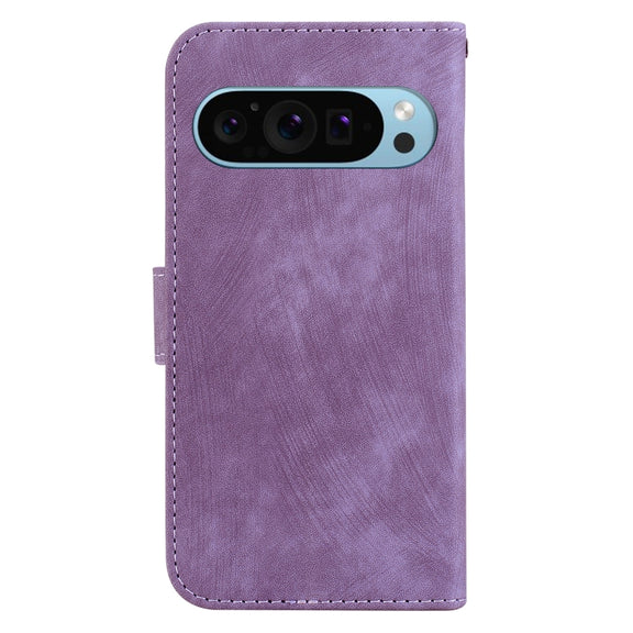 For Google Pixel 9 Little Tiger Embossed Leather Phone Case(Purple)