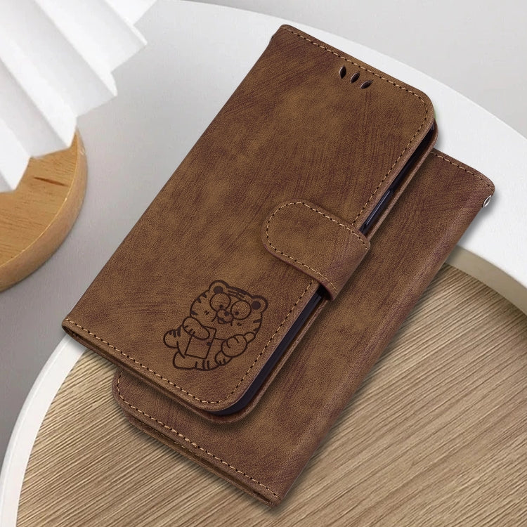 For Google Pixel 9 Little Tiger Embossed Leather Phone Case(Brown)