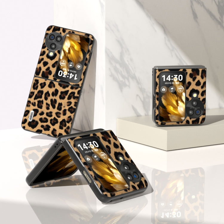 For OPPO Find N3 Flip ABEEL Black Edge Leopard Phone Case(Leopard Print)