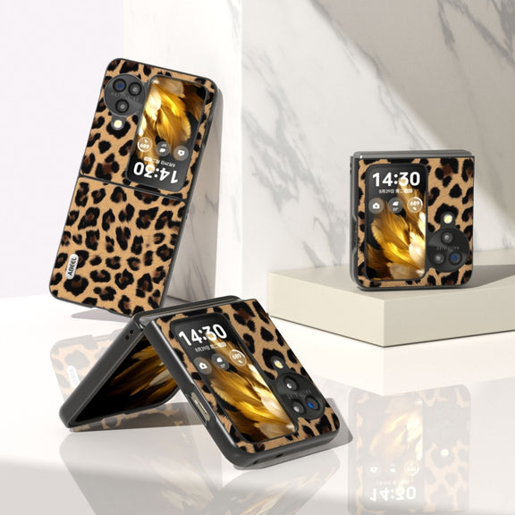 For OPPO Find N3 Flip ABEEL Black Edge Leopard Phone Case(Leopard Print)
