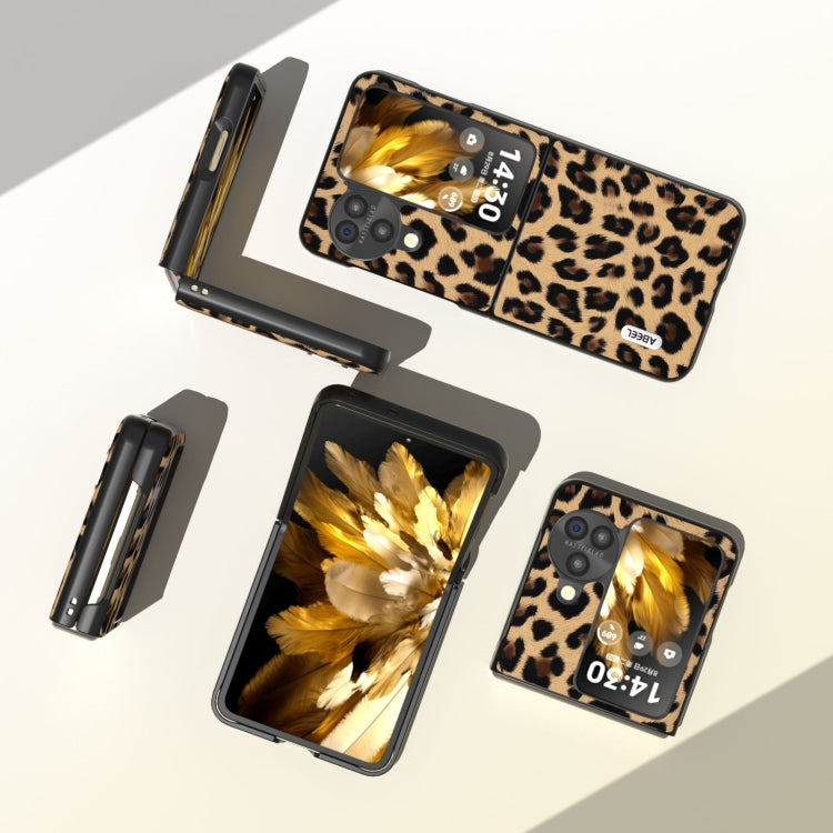 For OPPO Find N3 Flip ABEEL Black Edge Leopard Phone Case(Leopard Print)