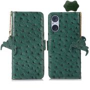 For Sony Xperia 5 V Ostrich Pattern Genuine Leather RFID Phone Case(Green)