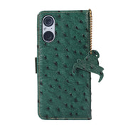 For Sony Xperia 5 V Ostrich Pattern Genuine Leather RFID Phone Case(Green)