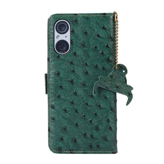 For Sony Xperia 5 V Ostrich Pattern Genuine Leather RFID Phone Case(Green)