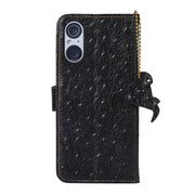 For Sony Xperia 5 V Ostrich Pattern Genuine Leather RFID Phone Case(Black)