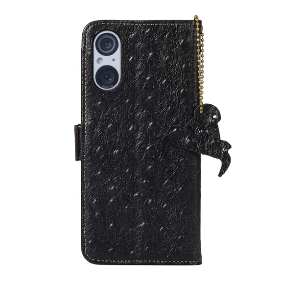 For Sony Xperia 5 V Ostrich Pattern Genuine Leather RFID Phone Case(Black)