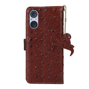 For Sony Xperia 5 V Ostrich Pattern Genuine Leather RFID Phone Case(Coffee)