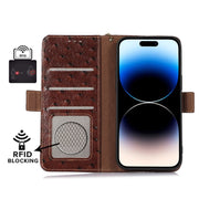 For Sony Xperia 5 V Ostrich Pattern Genuine Leather RFID Phone Case(Coffee)
