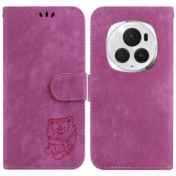 For Honor Magic6 Pro Little Tiger Embossed Leather Phone Case(Rose Red)